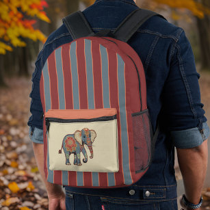 Elephant und trostlos blaue rote Streifen mit Mono Bedruckter Rucksack