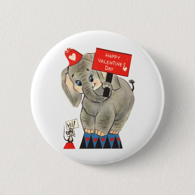 Elephant Valentine Card Button (Vorderseite)