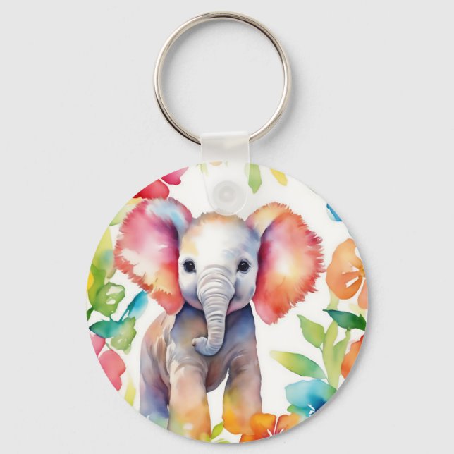 Elephant Vibrany Watercolor Schlüsselanhänger (Vorderseite)