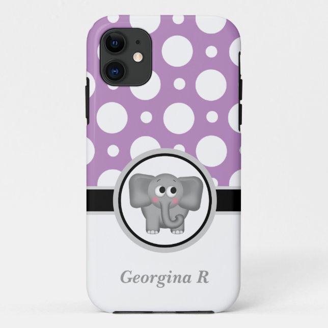 Eléphant violet & blanc Polka Dot iPhone 5 Coque (Dos)