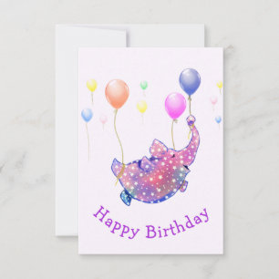 Eléphant volant avec ballons amusant carte d'anniv