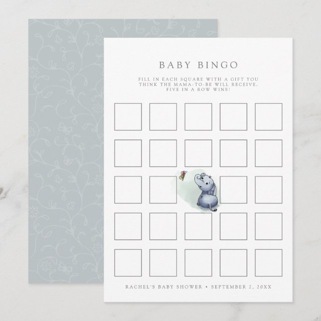 Elephant w Schmetterling Baby Dusche Bingo Spielka Einladung (Vorne/Hinten)
