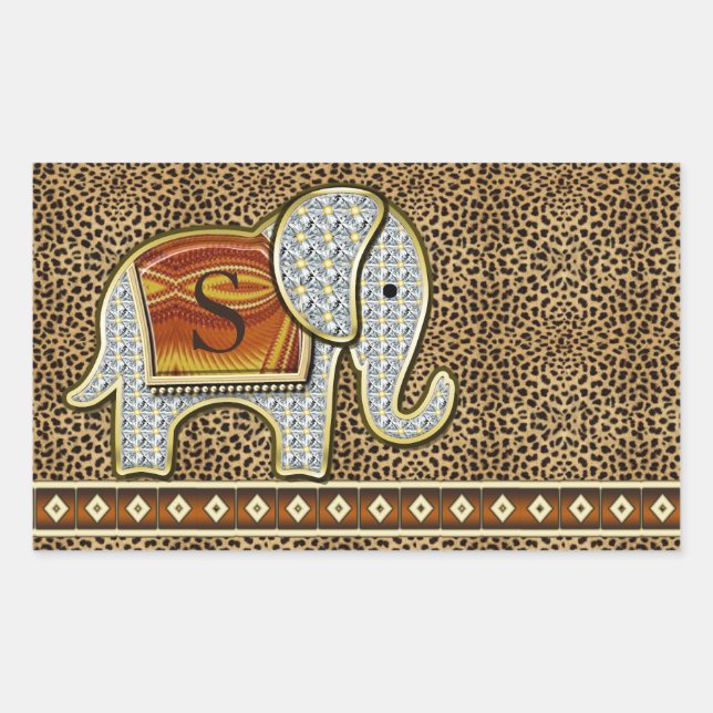 Elephant Walk Monogram Cheetah ID390 Rechteckiger Aufkleber (Vorderseite)