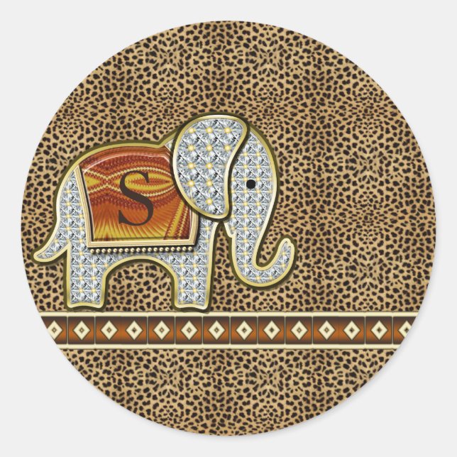 Elephant Walk Monogram Cheetah ID390 Runder Aufkleber (Vorderseite)