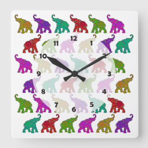 Elephant Walk Muster Fliesen Design Quadratische Wanduhr