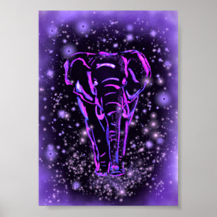 Elephant Walking Poster Lila Pink Starry Night