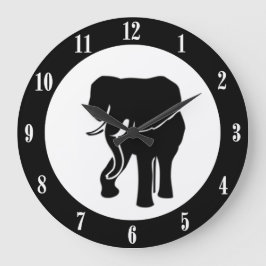 Elephant Wall Clock mit weißen Zahlen Große Wanduhr
