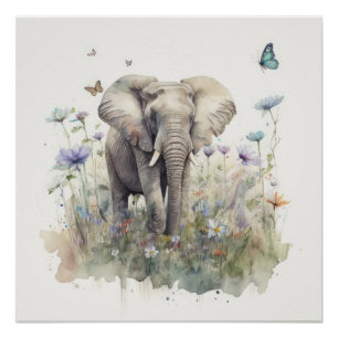Elephant Watercolor Art Poster