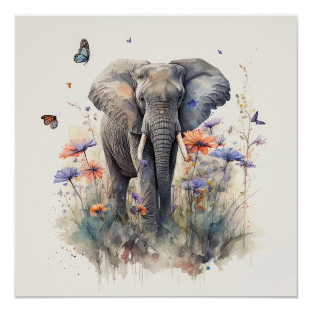 Elephant Watercolor Art Poster (Vorderseite)