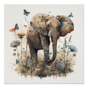 Elephant Watercolor Art Poster
