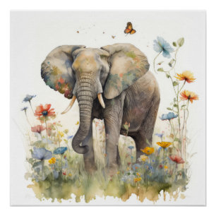 Elephant Watercolor Art Poster