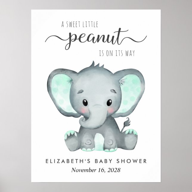 Elephant Watercolor Baby Dusche Willkommen Poster (Vorne)