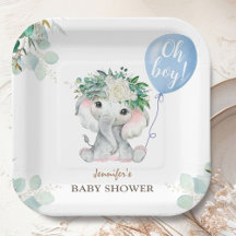 Elephant Watercolor Blue Balloon Babydusche