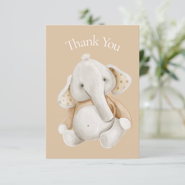Elephant Watercolor Brown Babydusche Vielen Dank Dankeskarte (Stehend Vorderseite)
