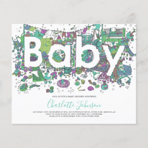 Elephant Watercolor Budget Baby Dusche Flyer