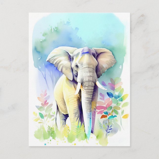 Elephant Watercolor-Portrait 4 Postkarte (Vorderseite)