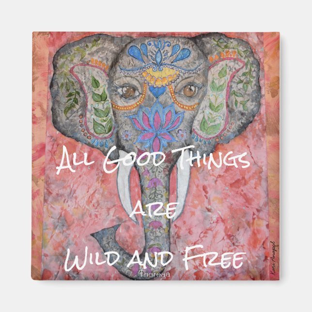 Elephant Watercolor Wild und Free Thoreau Magnet (Vorne)