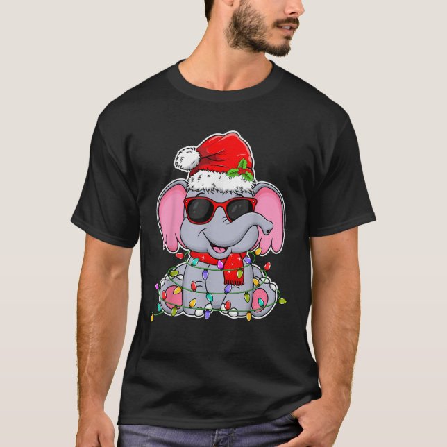 Elephant Wearing Glasses Santa Hat Elephant Lover  T-Shirt (Vorderseite)