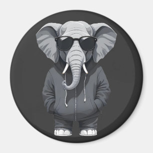 Elephant Wearing Hoodie Funny Cool Animal Vector Magnet