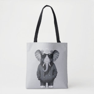 Elephant Wearing Hoodie Funny Cool Animal Vector Tasche