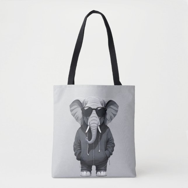 Elephant Wearing Hoodie Funny Cool Animal Vector Tasche (Vorderseite)