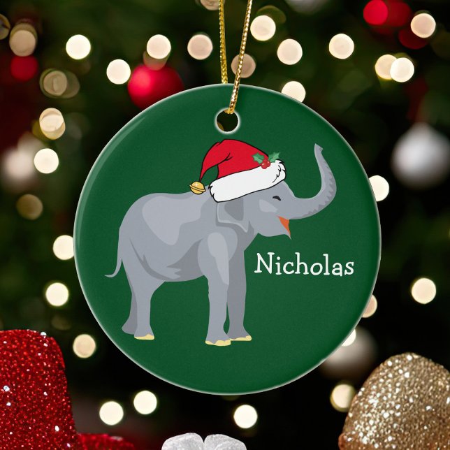 Elephant Weihnachten Niedliche Custom Kids Green H Keramik Ornament (Von Creator hochgeladen)