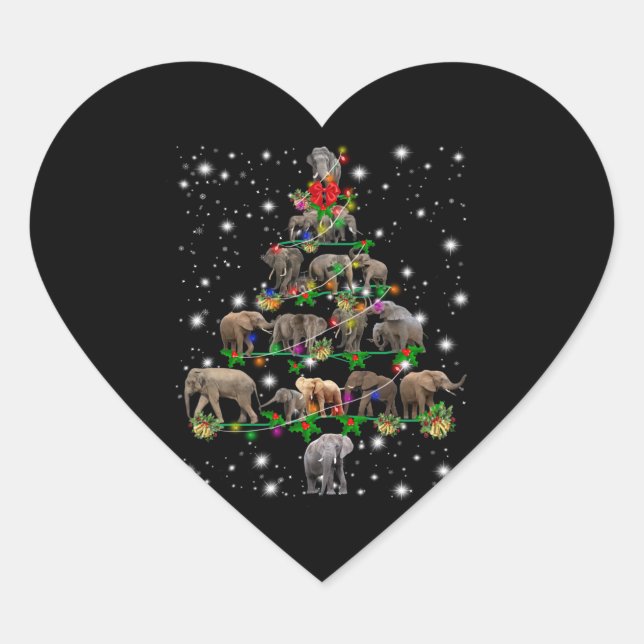 Elephant Weihnachtsbaum bedeckt durch Blitzlicht Herz-Aufkleber (Vorderseite)