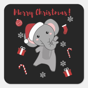 Elephant Weihnachtsschnee Wintertiere Elefanten Quadratischer Aufkleber