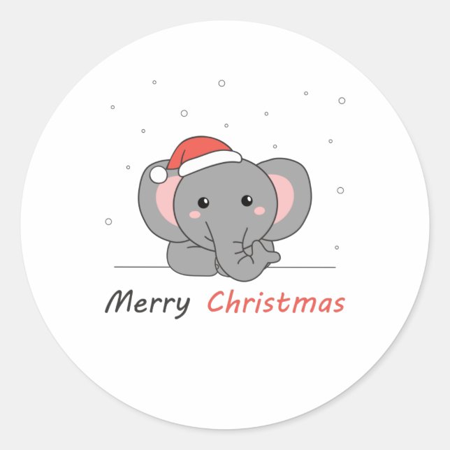 Elephant Weihnachtsschnee Wintertiere Elefanten Runder Aufkleber (Vorderseite)