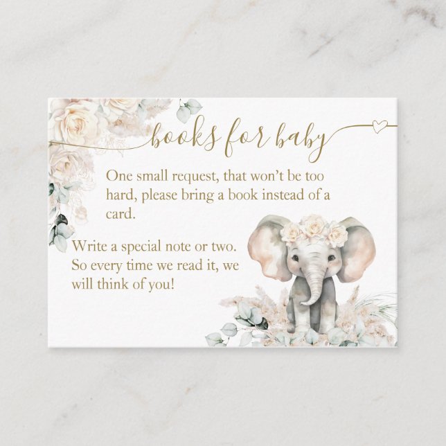 Elephant White Roses Boho Pampas Baby Girl Dusche Begleitkarte (Vorderseite)