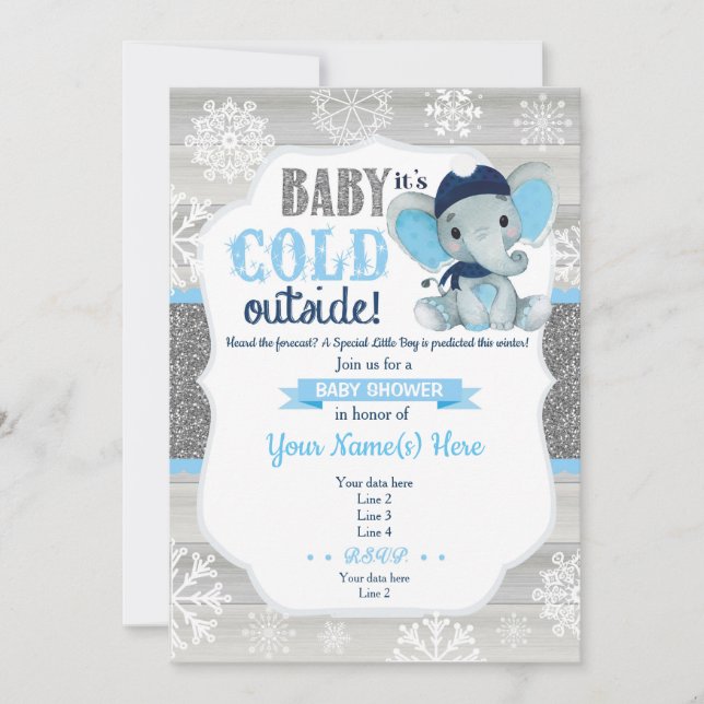 Elephant Winter Einladung für Baby-Dusche (Vorderseite)