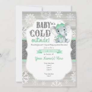 Elephant Winter Einladung MintNeutral Baby Dusche