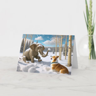 ELEPHANT WINTER - KORGI SNOWBALL KAMPF FEIERTAGSKARTE