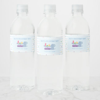 Elephant with Gifts Birthday Water Bottle Label