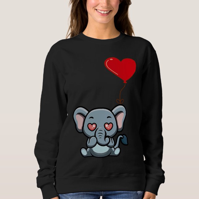 Elephant With Heart Balloon Valentines Day Love Bo Sweatshirt (Vorderseite)
