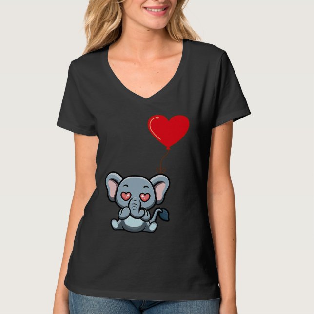 Elephant With Heart Balloon Valentines Day Love Bo T-Shirt (Vorderseite)