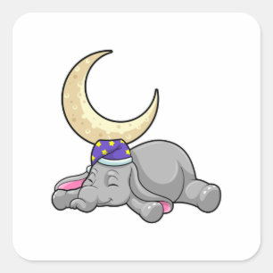 Elephant with Moon Quadratischer Aufkleber