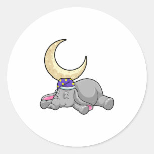 Elephant with Moon Runder Aufkleber