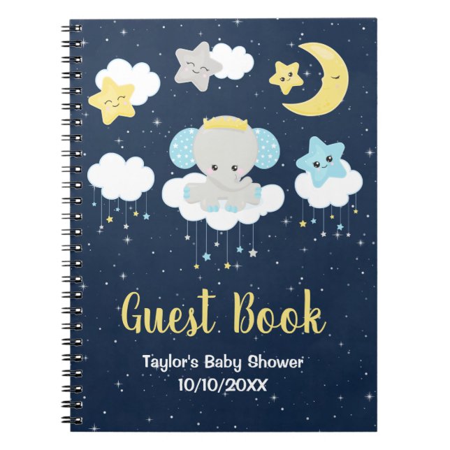 Elephant Yellow and Navy Baby Shower Guest Book Notizblock (Vorderseite)