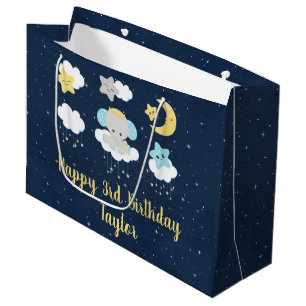 Elephant Yellow und Navy Happy Birthday Große Geschenktüte