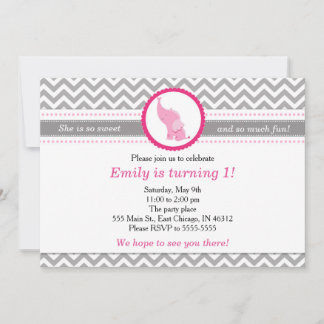 Elephant Zickzack rosa Geburtstagseinladung Einladung