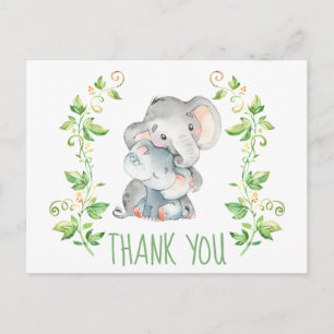 Elephant Zoo Animals Baby Dusche Vielen Dank Postkarte