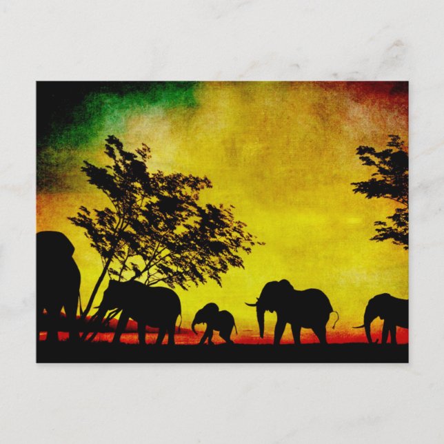 Elephanten Sunset Postcard Postkarte (Vorderseite)