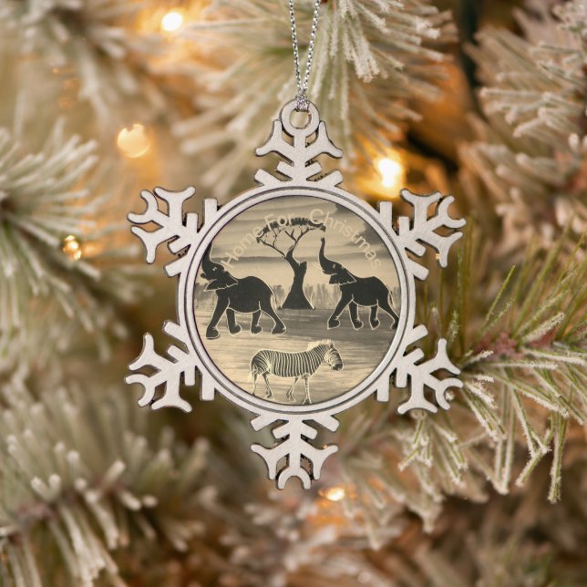 Elephanten Trumpting Zuhause für Weihnachtsfeierta Schneeflocken Zinn-Ornament (Baum)