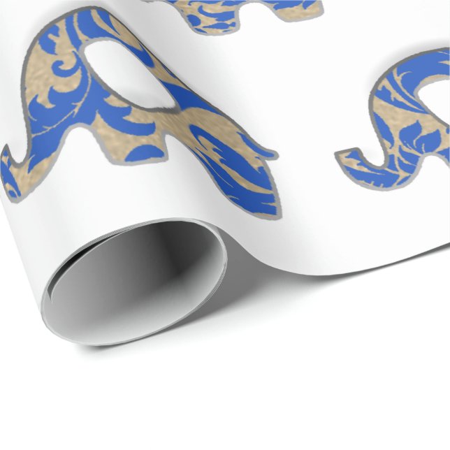 Elephanten White Oriental Cobalt Blue Gold Indigo Geschenkpapier (Rolleneckpunkt)