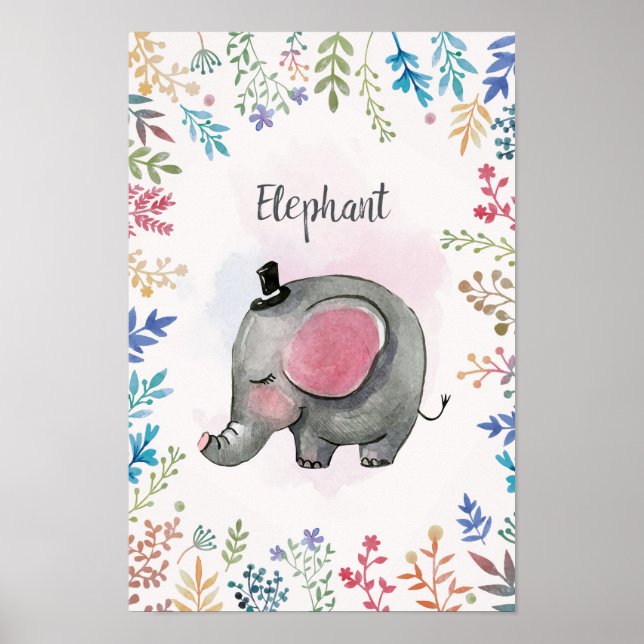 Elephantisches Aquarellposter Poster (Vorne)