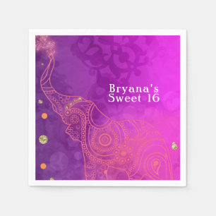 Elephantisches Lila-rosa Orange- und Gold-Party ku Serviette