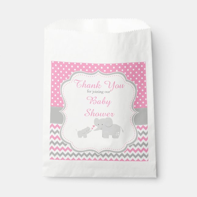 Elephantisches Pink und Graues Baby Dusche Party Geschenktütchen (Vorderseite)