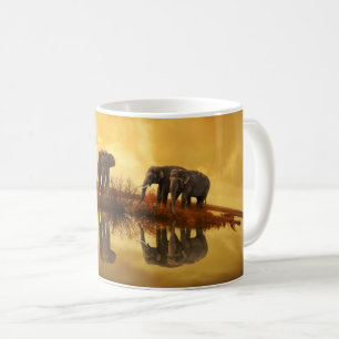 Éléphants à la tasse de café de réflexion de 