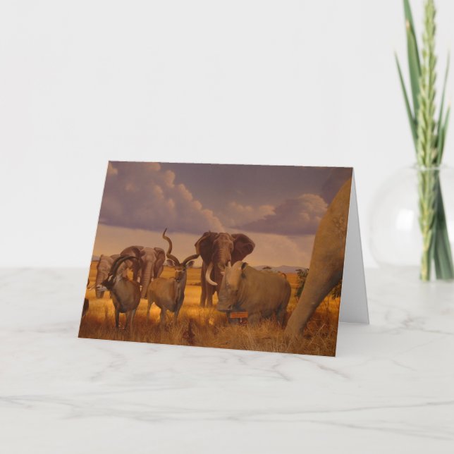 Éléphants africains et carte de voeux sauvages (Devant)